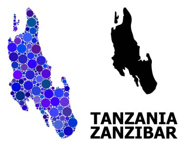 Zanzibar Adası Mavi Yuvarlak Nokta Mozaik Haritası