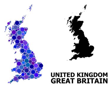 Büyük Britanya Mavi Yuvarlak Nokta Mozaik Haritası