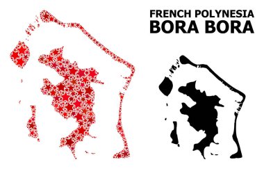 Bora-Bora Kırmızı Yıldızlı Mozaik Haritası