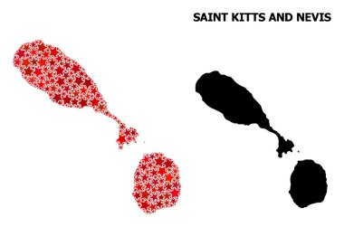 Saint Kitts ve Nevis Kırmızı Yıldızlı Mozaik Haritası