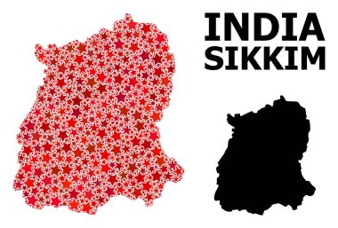 Sikkim Eyaleti Kırmızı Yıldızlı Mozaik Haritası