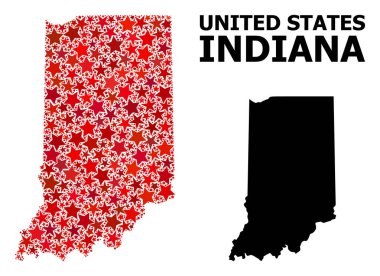 Indiana State Kırmızı Yıldızlı Mozaik Haritası