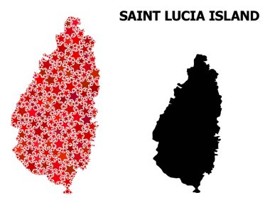 Saint Lucia Adası Kırmızı Yıldızlı Mozaik Haritası