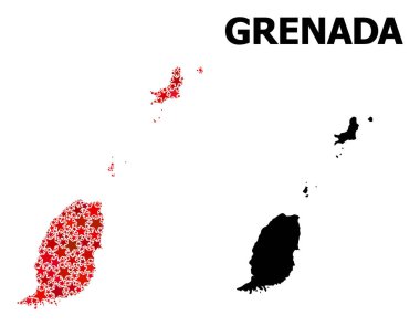 Grenada Adaları Kırmızı Yıldızlı Desen Haritası