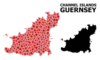 Guernsey Adası Kırmızı Yıldızlı Desen Haritası