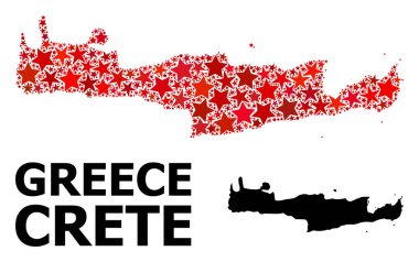Girit Adası Kırmızı Yıldızlı Desen Haritası