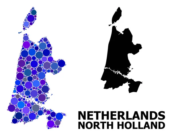 Észak-holland kék forduló dot mozaik Térkép — Stock Vector