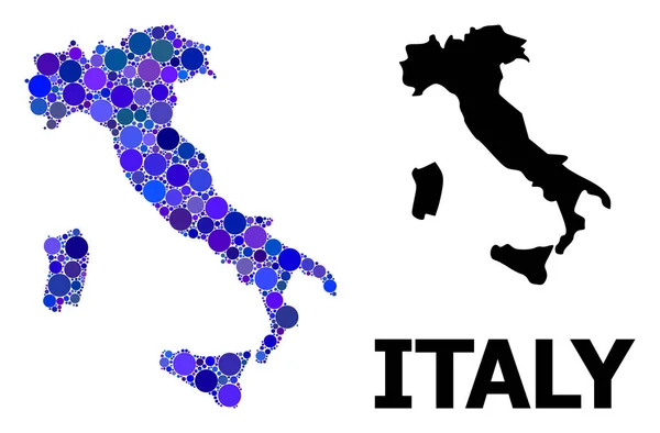 Blue Round Dot Mosaico Mappa dell'Italia — Vettoriale Stock