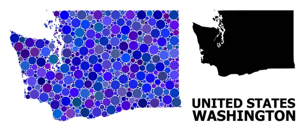 Mosaico Blue Round Dot Mapa del estado de Washington — Vector de stock