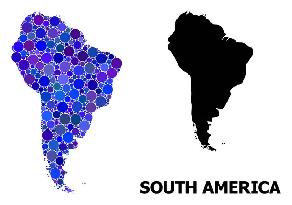 Mapa de Blue Round Dot Mosaic da América do Sul —  Vetores de Stock