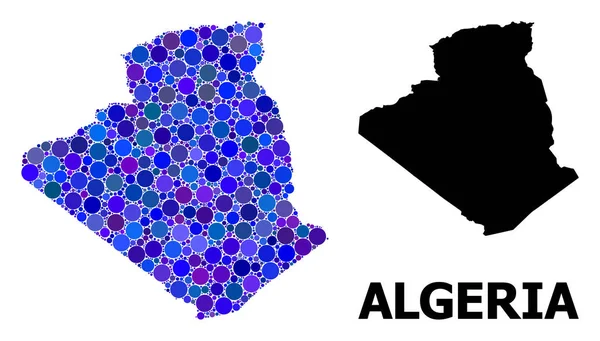Blue Round Dot Mosaic Map of Algeria — Stock Vector