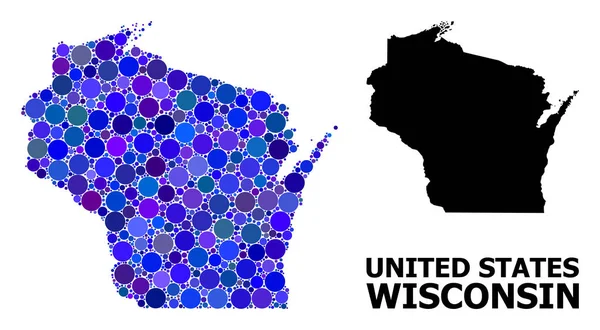 Blue Round Dot Mosaic Mappa dello Stato del Wisconsin — Vettoriale Stock
