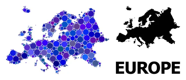 Mapa de Blue Circle Mosaic da Europa —  Vetores de Stock