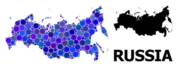 Blå cirkel mosaik karta över Ryssland — Stock vektor