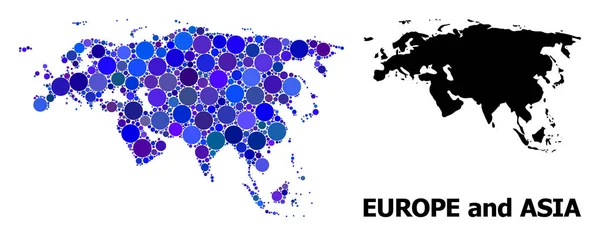 Blå cirkel mosaik karta över Europa och Asien — Stock vektor
