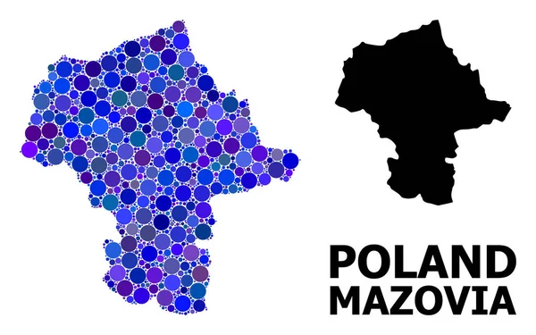 Blå rund prick mosaik karta över Mazovia provins — Stock vektor