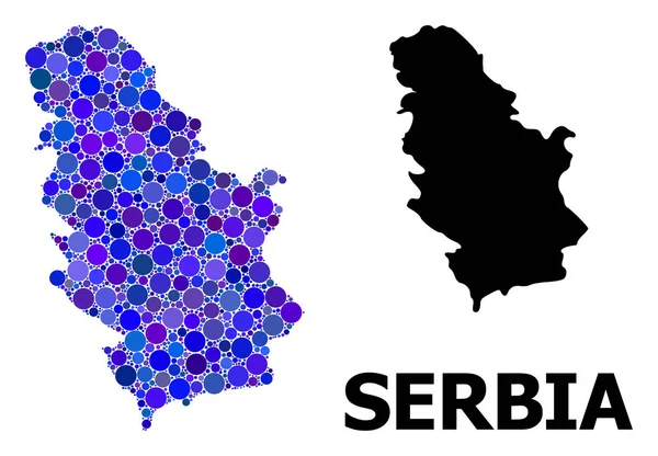 Blå cirkel mosaik karta över Serbien — Stock vektor