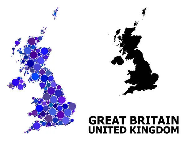 Blue Circle Mosaic Mapa do Reino Unido —  Vetores de Stock