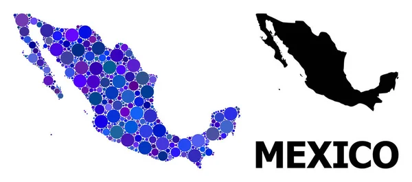 Blauer Kreis Mosaik Karte von Mexiko — Stockvektor