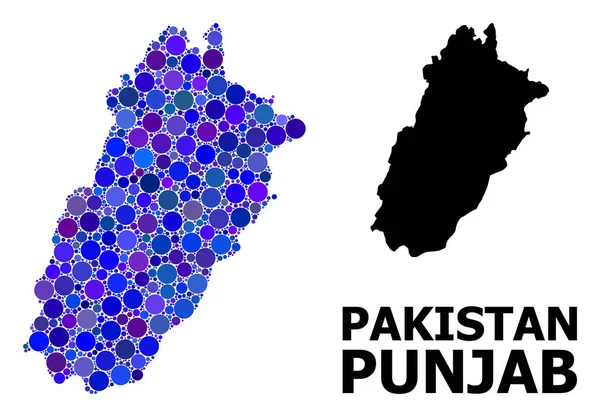 Mapa azul do mosaico do ponto redondo da província de Punjab — Vetor de Stock