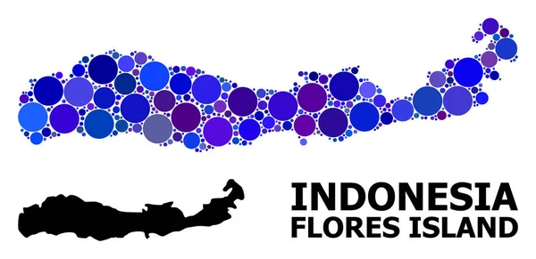 Peta Mosaik Lingkaran Biru Indonesia - Pulau Flores - Stok Vektor