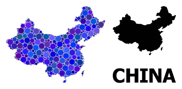 Blue Round Dot Mosaic Mappa della Cina — Vettoriale Stock