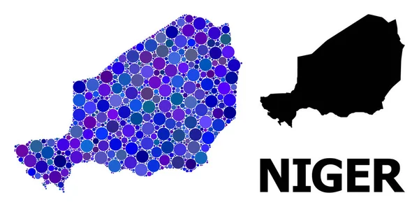 Mosaico Blue Round Dot Mapa de Níger — Vector de stock