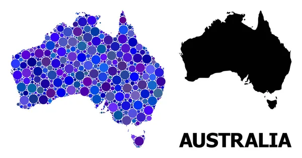 Blauer runder Punkt Mosaikkarte von Australien — Stockvektor