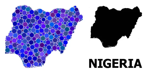 Blauer Kreis Mosaik Karte von Nigeria — Stockvektor