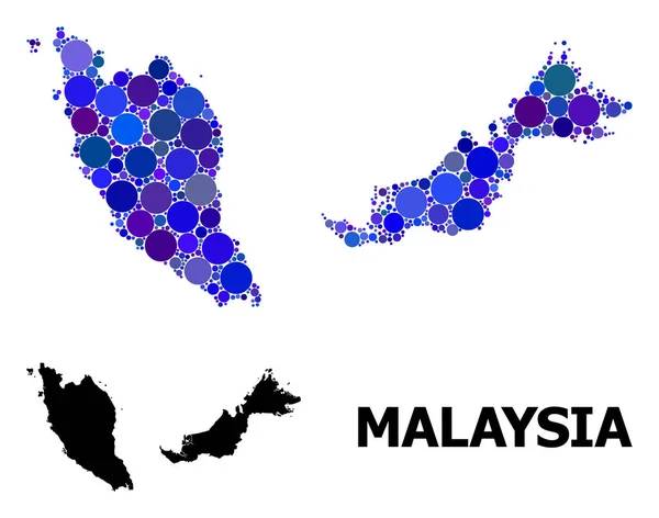 Blauer Kreis Mosaik-Karte von Malaysien — Stockvektor