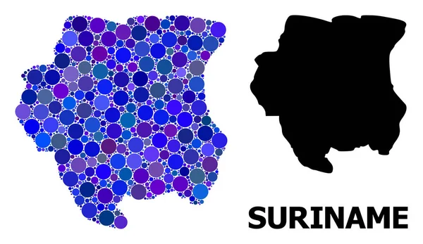 Círculo Azul Mosaico Mapa de Surinam — Vector de stock