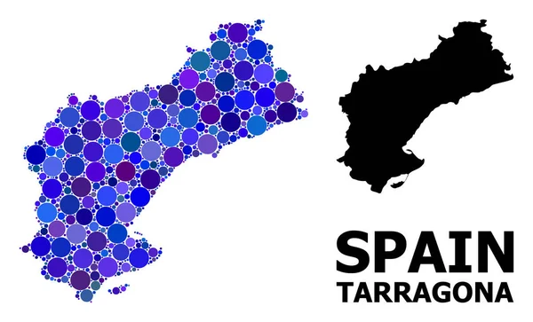 Blue Round Dot Mosaic Mapa da Província de Tarragona —  Vetores de Stock