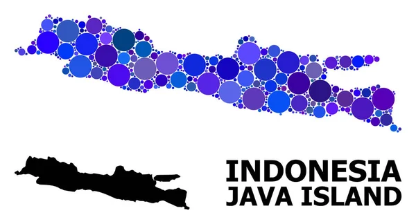 Blue Circle Mosaic Mapa de Java Island — Archivo Imágenes Vectoriales