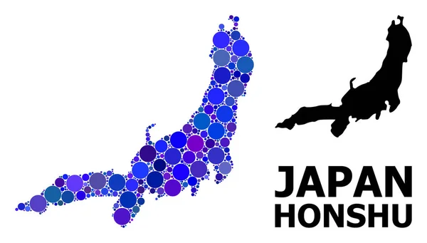本州島の青い円モザイク地図 — ストックベクタ