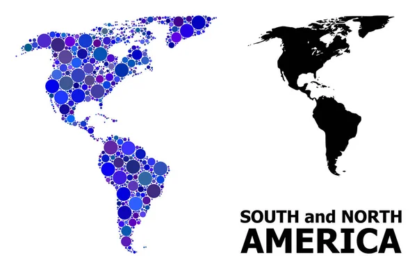 Blue Circle Mosaic Mapa de América del Sur y del Norte — Archivo Imágenes Vectoriales