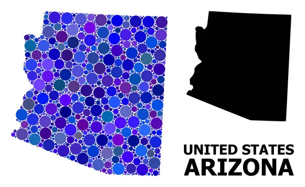 Círculo azul mosaico mapa del estado de Arizona — Vector de stock