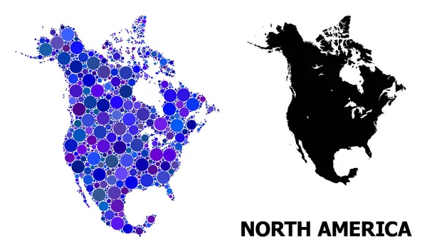 Blauer runder Punkt Mosaikkarte von Nordamerika — Stockvektor