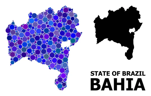 Blå cirkel mosaik karta över Bahia stat — Stock vektor