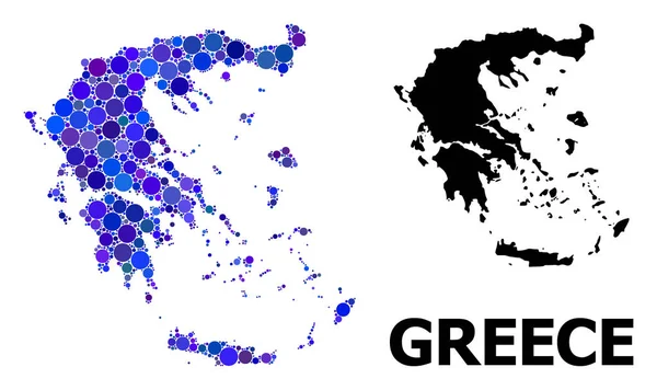 Blue Round Dot Mosaic Map of Greece — Stock Vector