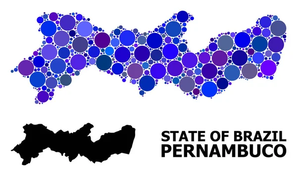 Blå rund prick mosaik karta över Pernambuco stat — Stock vektor