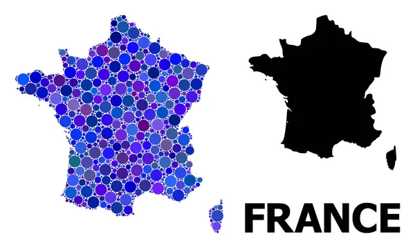 Blauer Kreis Mosaik Landkarte von Frankreich — Stockvektor