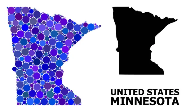 Blauwe cirkel mozaïek kaart van Minnesota State — Stockvector