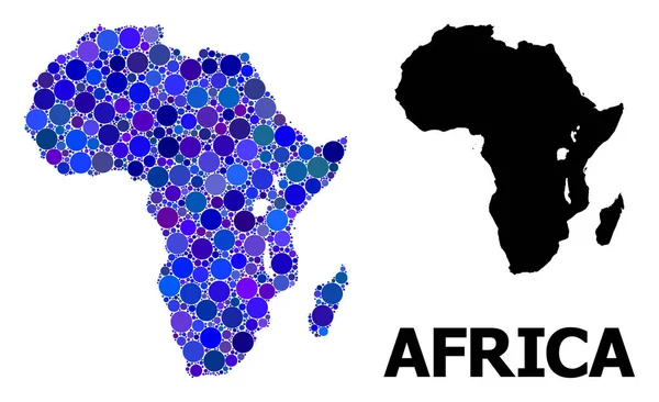 Blå rund prick mosaik karta över Afrika — Stock vektor