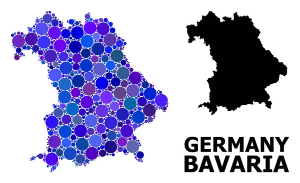 Blauwe cirkel mozaïek kaart van Beieren State — Stockvector