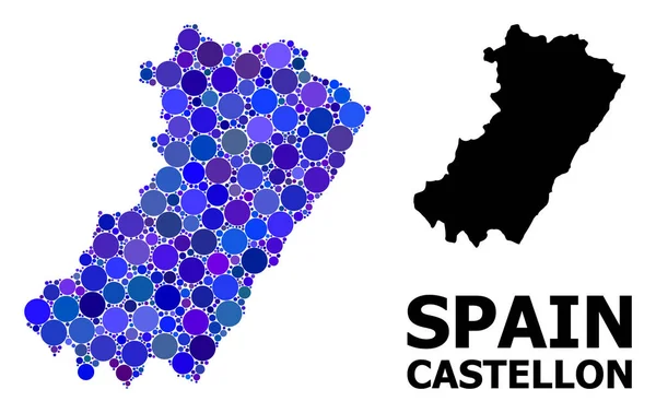 Blue Round Dot Mosaic Map of Castellon Province — Stock Vector