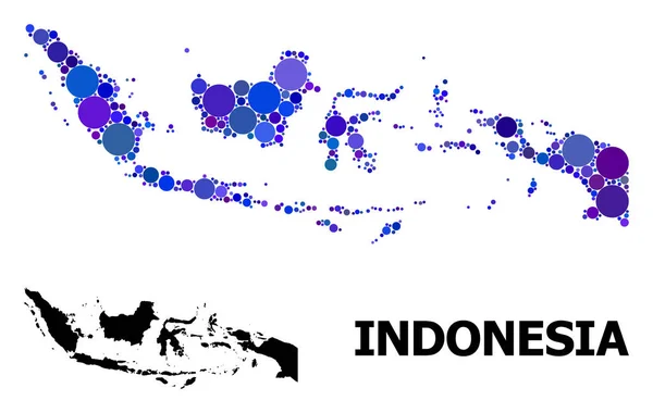 Modrý kulatý bod Mosaic mapa Indonésie — Stockový vektor