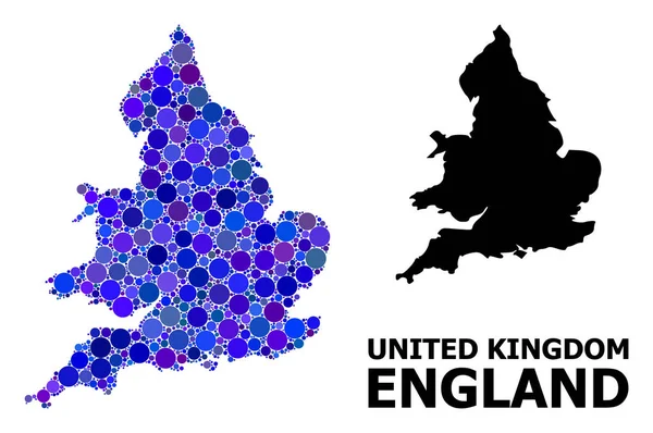 Blue Round Dot Mosaic Mapa de Inglaterra — Vector de stock