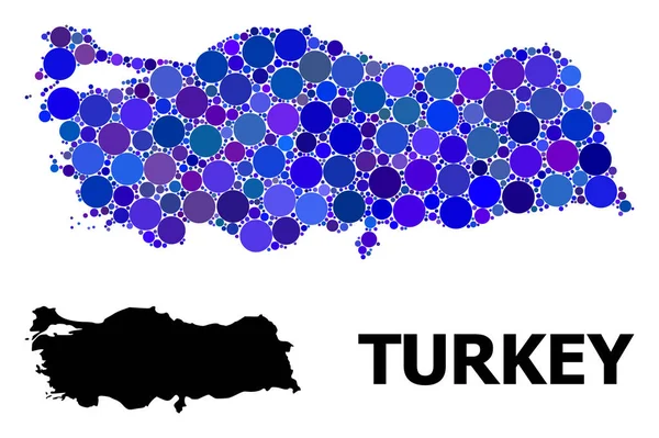 Blauer runder Punkt Mosaikkarte der Türkei — Stockvektor