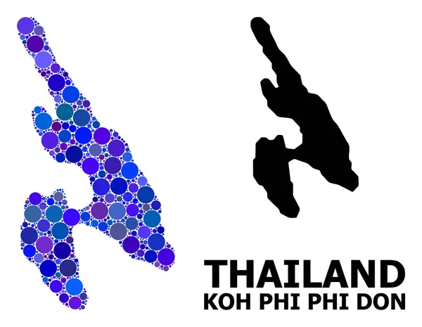Círculo azul del mosaico Mapa de Koh Phi Don — Archivo Imágenes Vectoriales