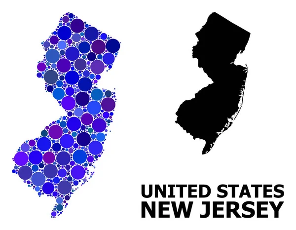 Blue Circle Mosaic mapa del estado de Nueva Jersey — Vector de stock